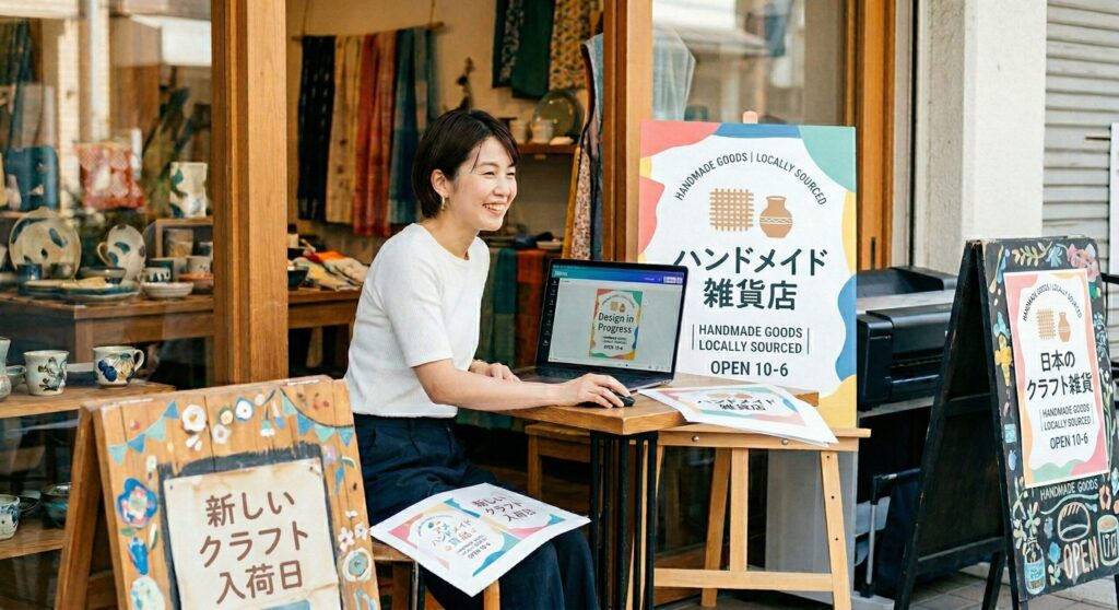 Canvaとネット印刷で1万円台から店頭看板を自作できることを伝える画像