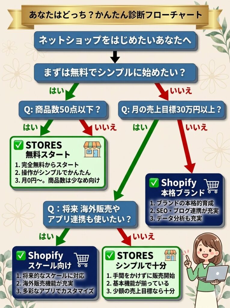 ShopifyとSTORESどちらを選ぶか判断するフローチャート図解