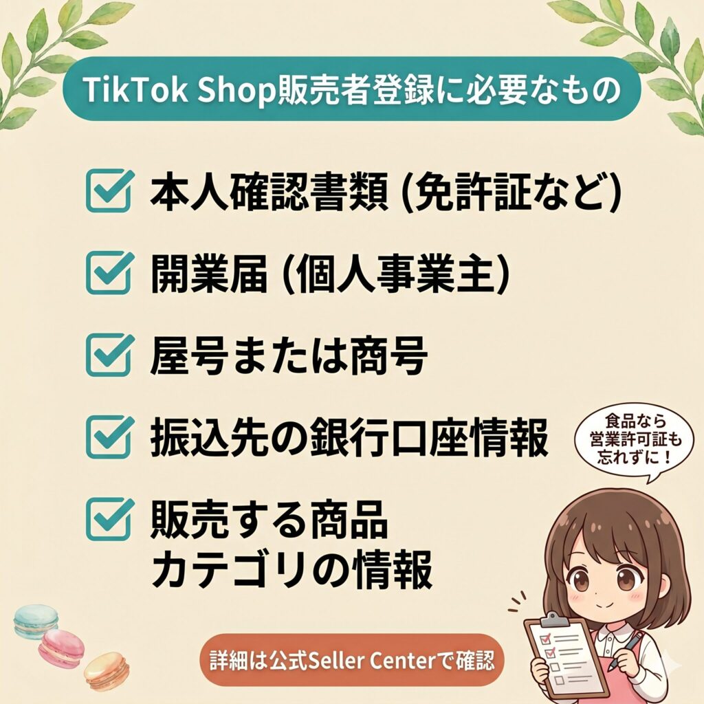 TikTok Shop販売者登録に必要な書類・情報の5項目チェックリスト