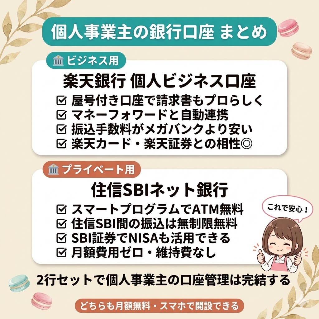 楽天銀行と住信SBIネット銀行の特徴をまとめたチェックリスト図解
