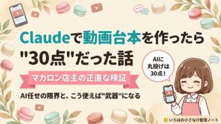 マカロン店主がClaudeでSNS動画の台本を作ったら30点だった、という正直な検証記事のアイキャッチ