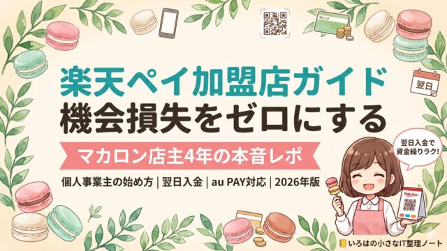 楽天ペイ加盟店ガイド｜マカロン店主4年が個人事業主の始め方・手数料・翌日入金を解説するアイキャッチ