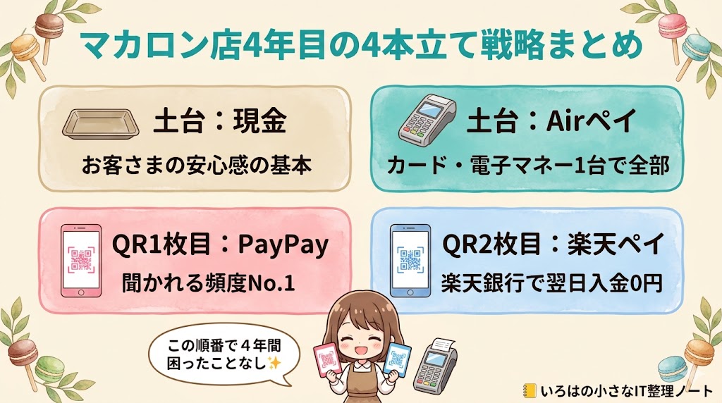 現金・Airペイ・PayPay・楽天ペイの4本立て戦略まとめ図