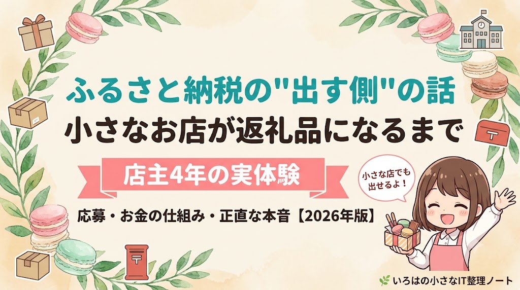 ふるさと納税の返礼品事業者になる方法を店主目線で解説する記事のアイキャッチ。応募・お金の仕組み・本音を4年の実体験で紹介。