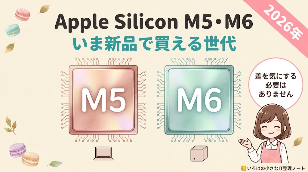 Apple Silicon M5・M6チップの図解|いま新品で買える世代。M5はMacBook、M6はMac mini。差を気にする必要はありません